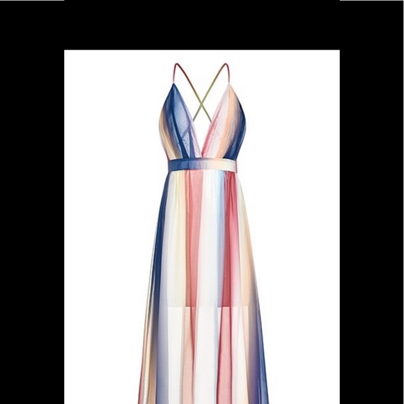 Cream&Blue Crisscross-Back Sleeveless Layered maxi - Picture 1 of 5